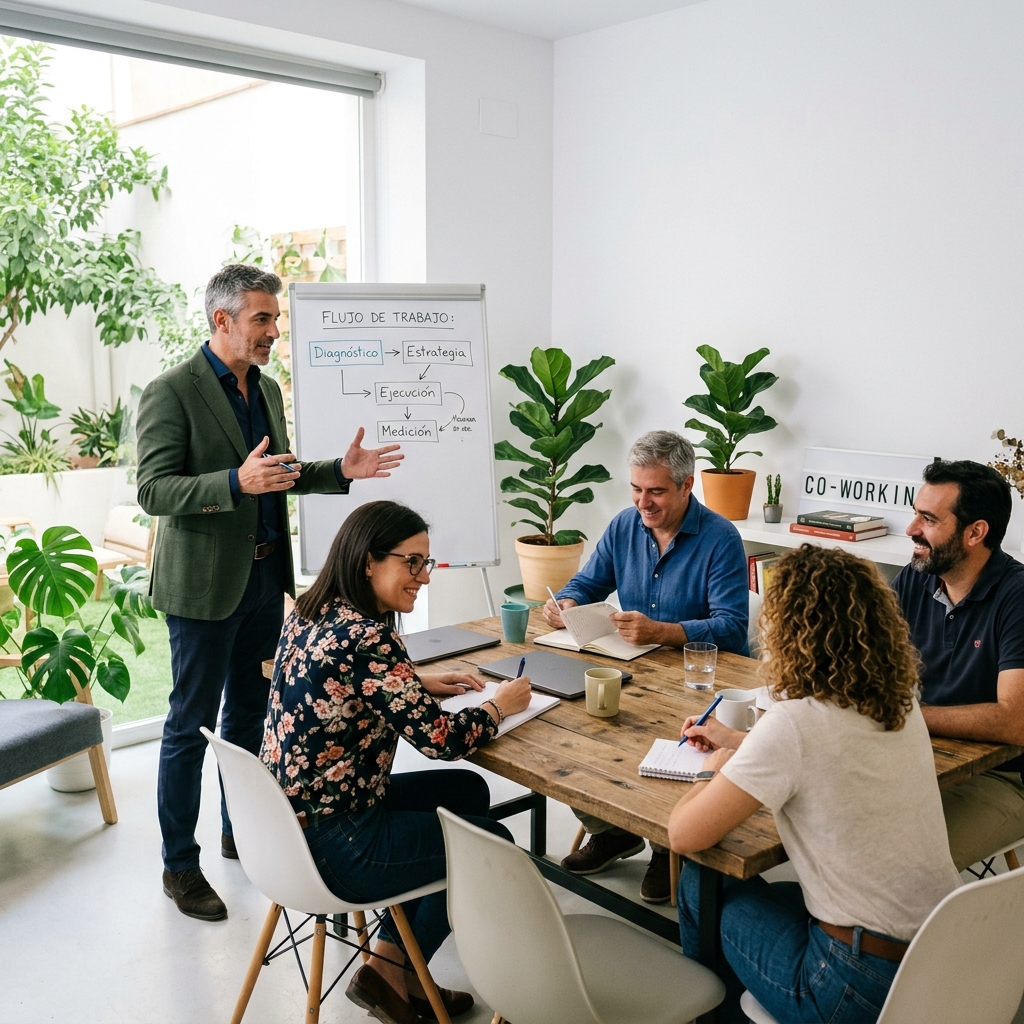 Sesión de trabajo con un grupo de empresarios y empresarias